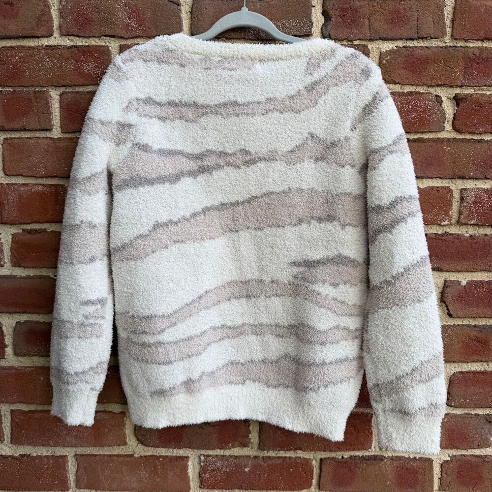 Barefoot Dreams Women's CozyChic Seaside Crew Neck Pullover Cream Zebra S NEW - Picture 5 of 6
